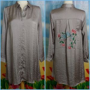 Atmosphere Gray Embroidered tunic top Or Dress Size Medium